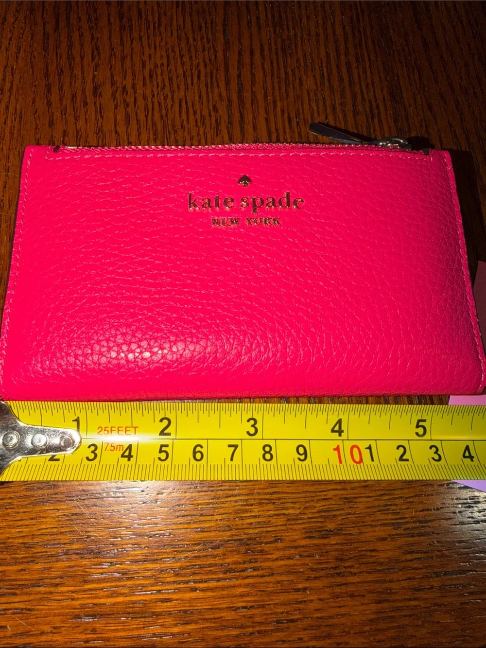 kate spade Hot Pink Pebbled Leather Zip Card Holder